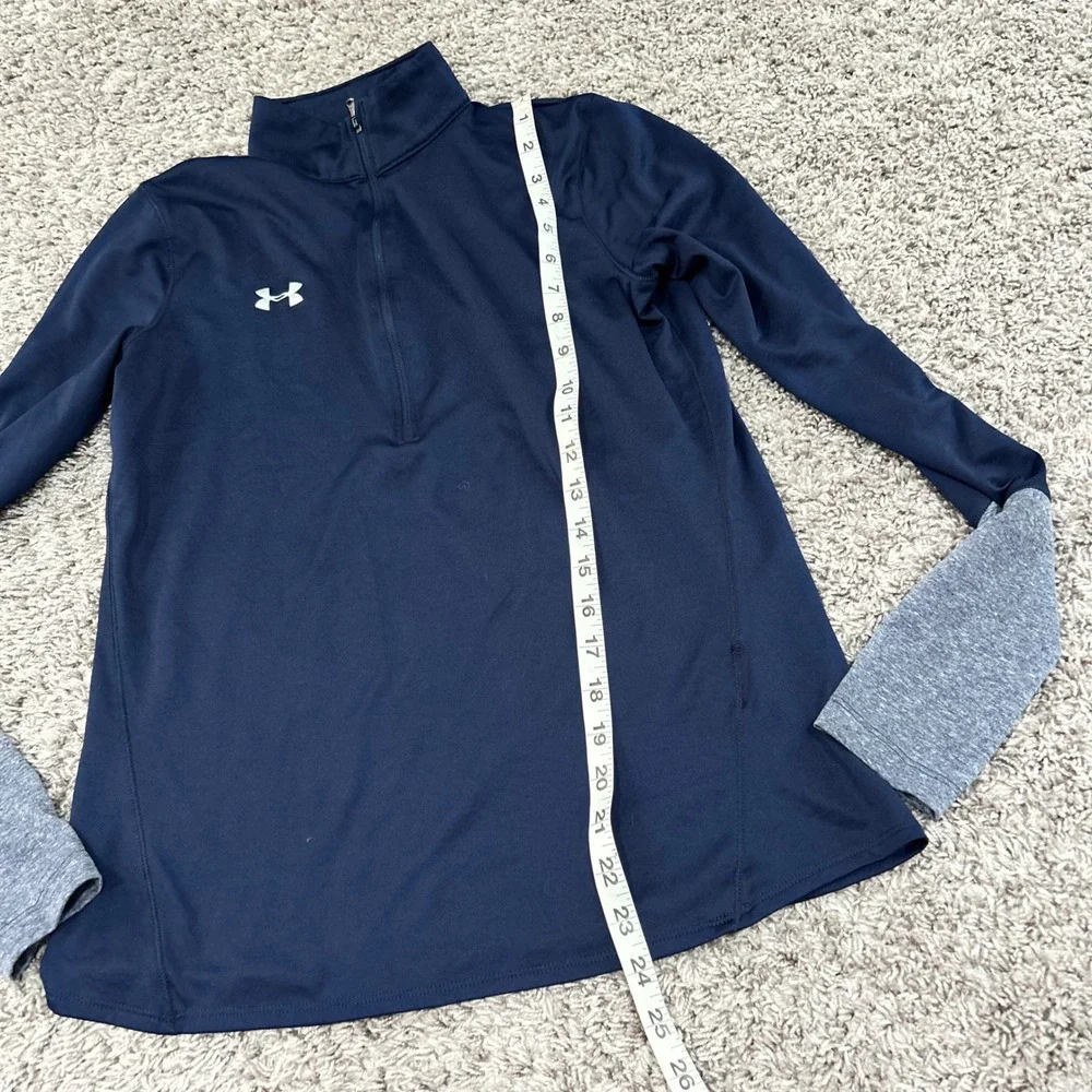 Under Armour HeatGear Mens Small Navy Blue 1/4 Zip Pullover Thumbholes Loose Fit
